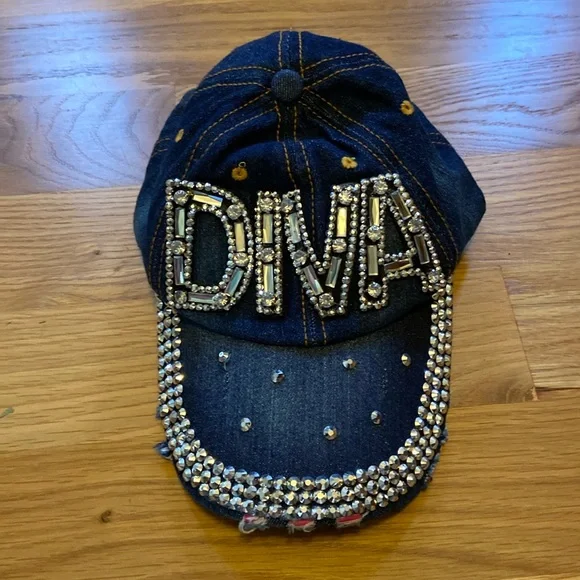 Diva denim distressed bling baseball cap - Picture 1 of 3